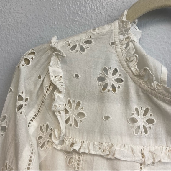 J.Crew Ruffle Neck Long Sleeve Eyelet Top Small - Picture 4 of 14